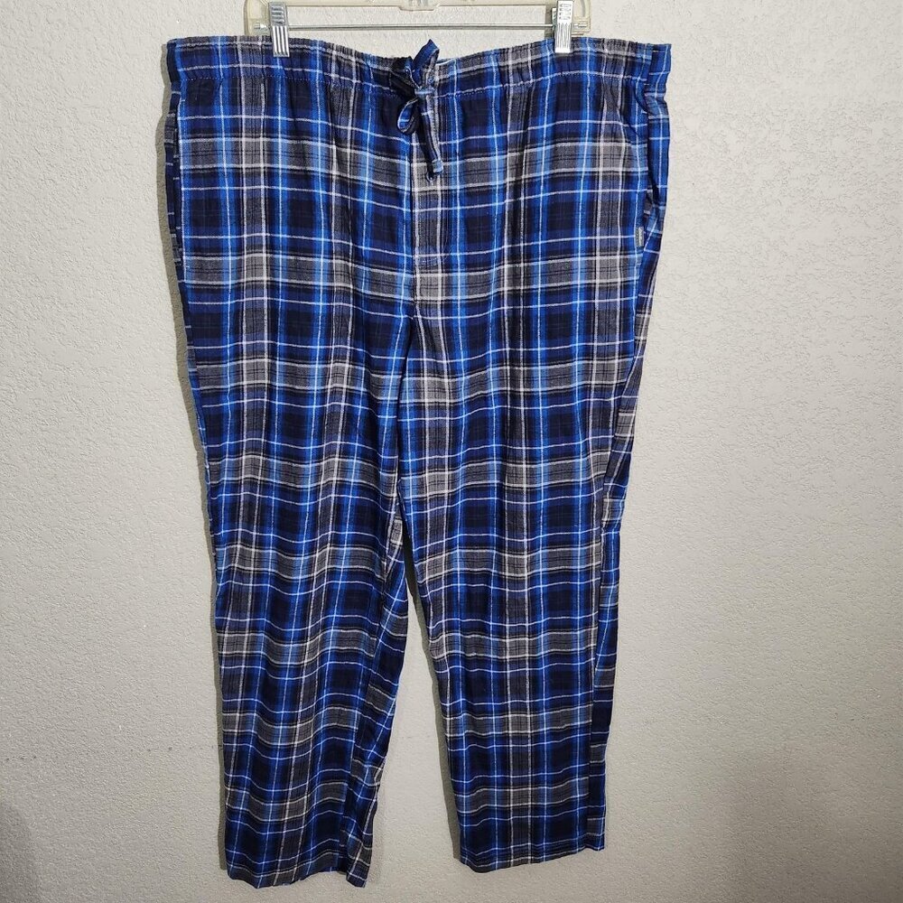 Eddie Bauer Lounge Pants Mens 2XL Blue Plaid Cotton Pajama Sleepwear Drawstring